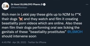 18+: Lekki Big Girls Now Have S*x With Dogs For 1.5m Per Day leaked Online on Facebook, Reddit And YouTube (Watch This Video)